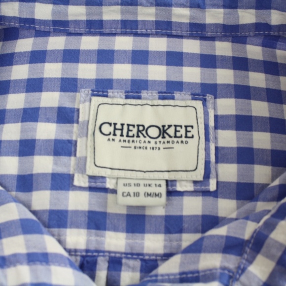 Cherokee Blue Gingham Button Down Shirt, Size 10 M - Picture 6 of 7